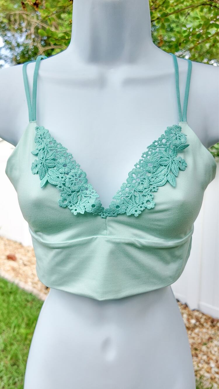 Aerie Sunnie Bralette Bustier Mint Floral Lace Crop Top Size Small